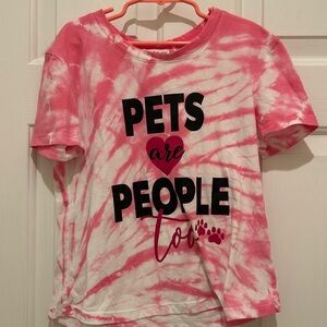 Pets are People too pink tie-dye t-shirt, size M